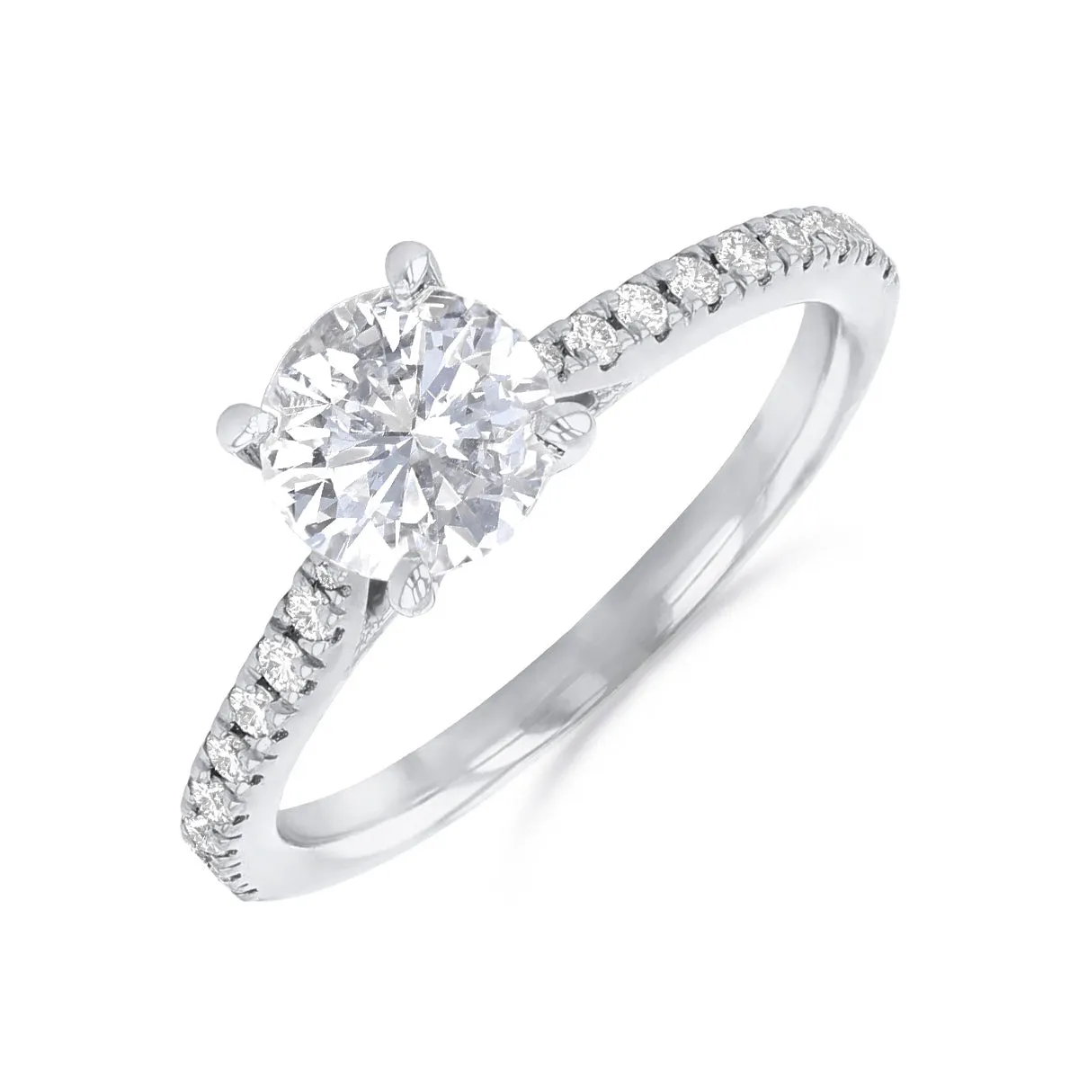 0-35ct Poppy Shoulder Set Round Brilliant Cut Diamond Solitaire Engagement Ring | 18ct-White-Gold