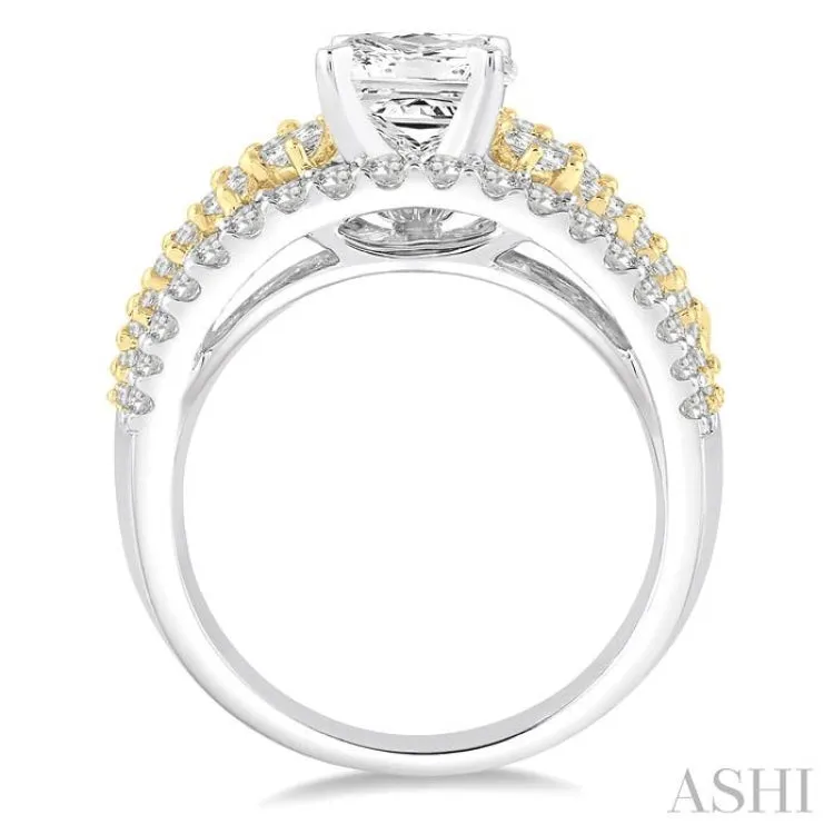 1 1/2 Ctw Diamond Semi-mount Engagement Ring in 14K White and Yellow Gold