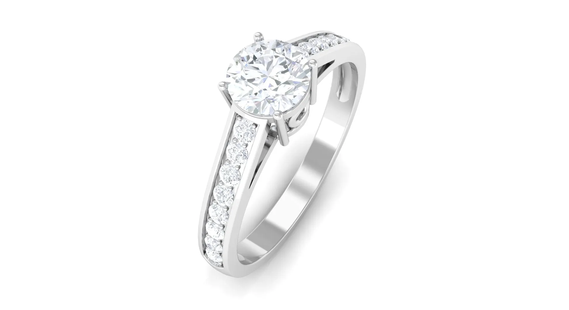 1 CT Prong Set Round Zircon Engagement Ring with Side Stones