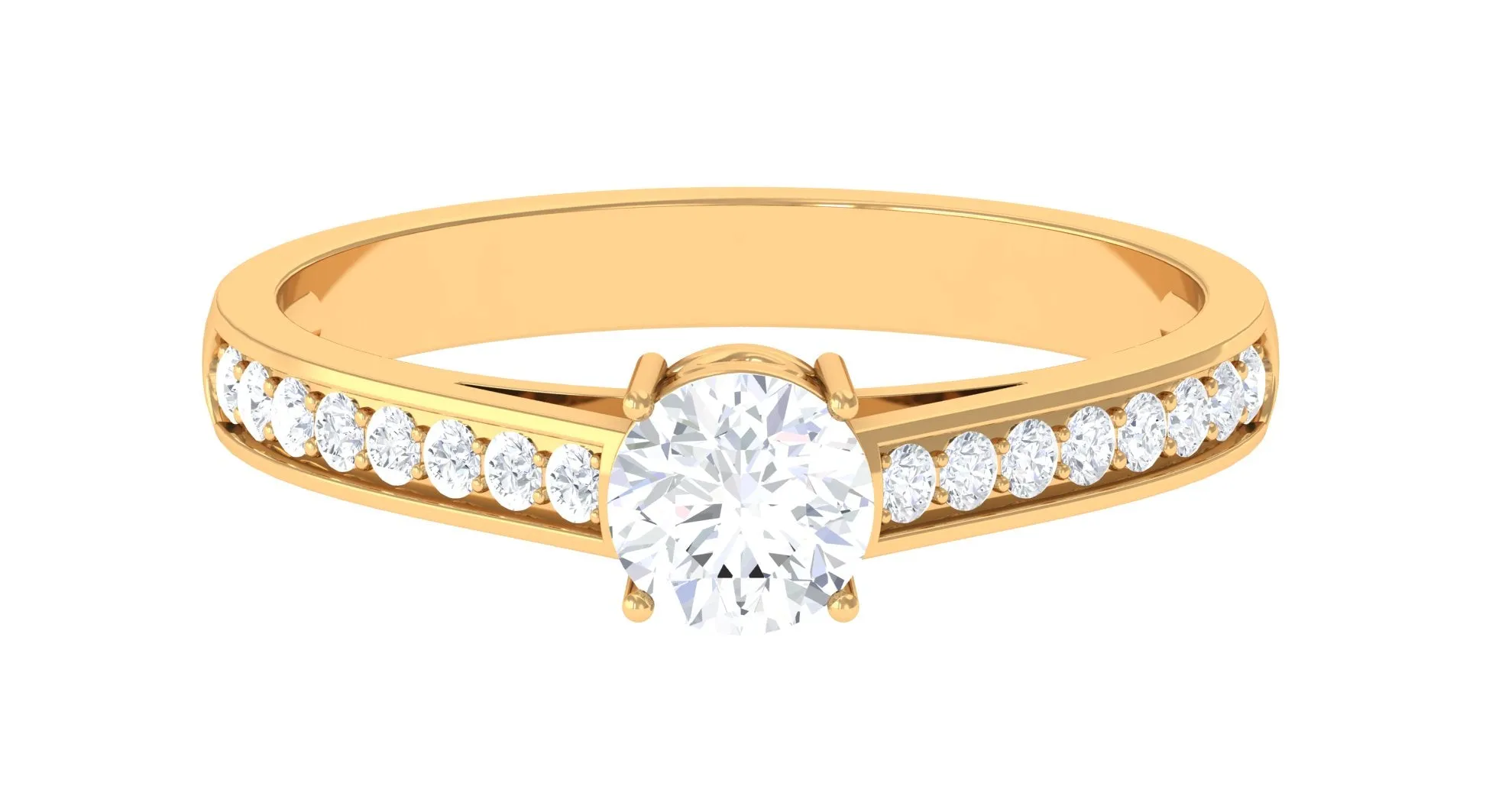 1 CT Prong Set Round Zircon Engagement Ring with Side Stones