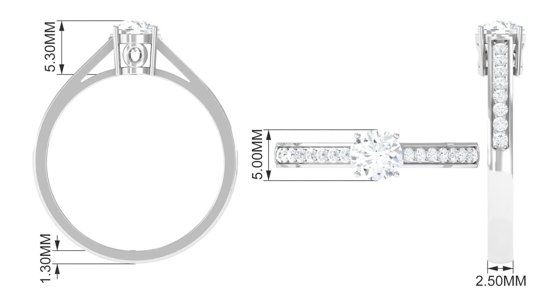 1 CT Prong Set Round Zircon Engagement Ring with Side Stones