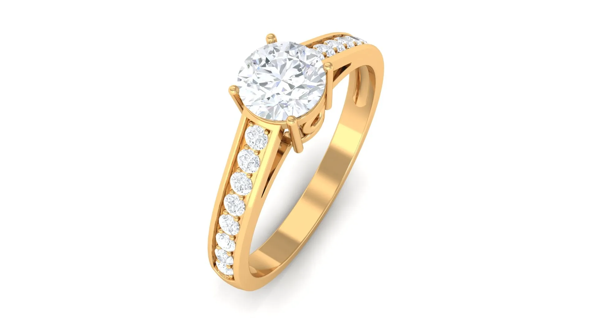1 CT Prong Set Round Zircon Engagement Ring with Side Stones