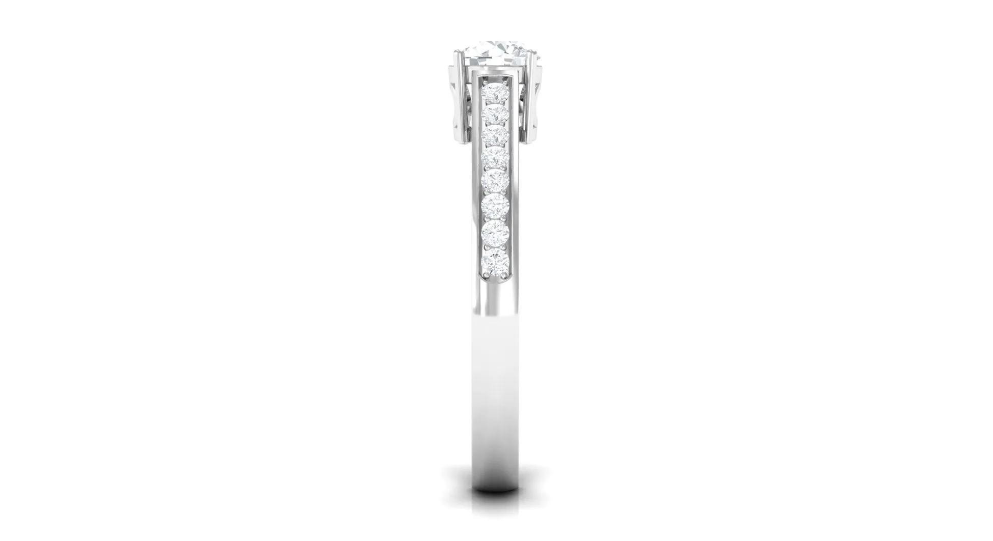 1 CT Prong Set Round Zircon Engagement Ring with Side Stones