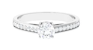 1 CT Prong Set Round Zircon Engagement Ring with Side Stones