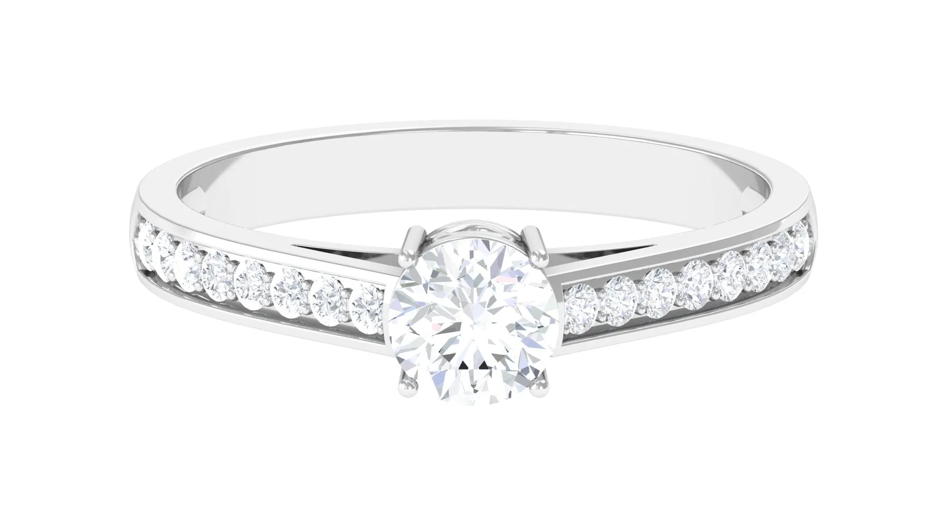 1 CT Prong Set Round Zircon Engagement Ring with Side Stones