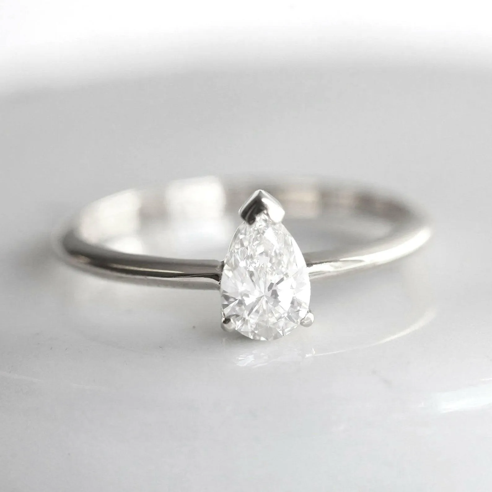 100% Natural Pear Cut Diamond Engagement Ring in Platinum by VicStoneNYC Fine Jewelry