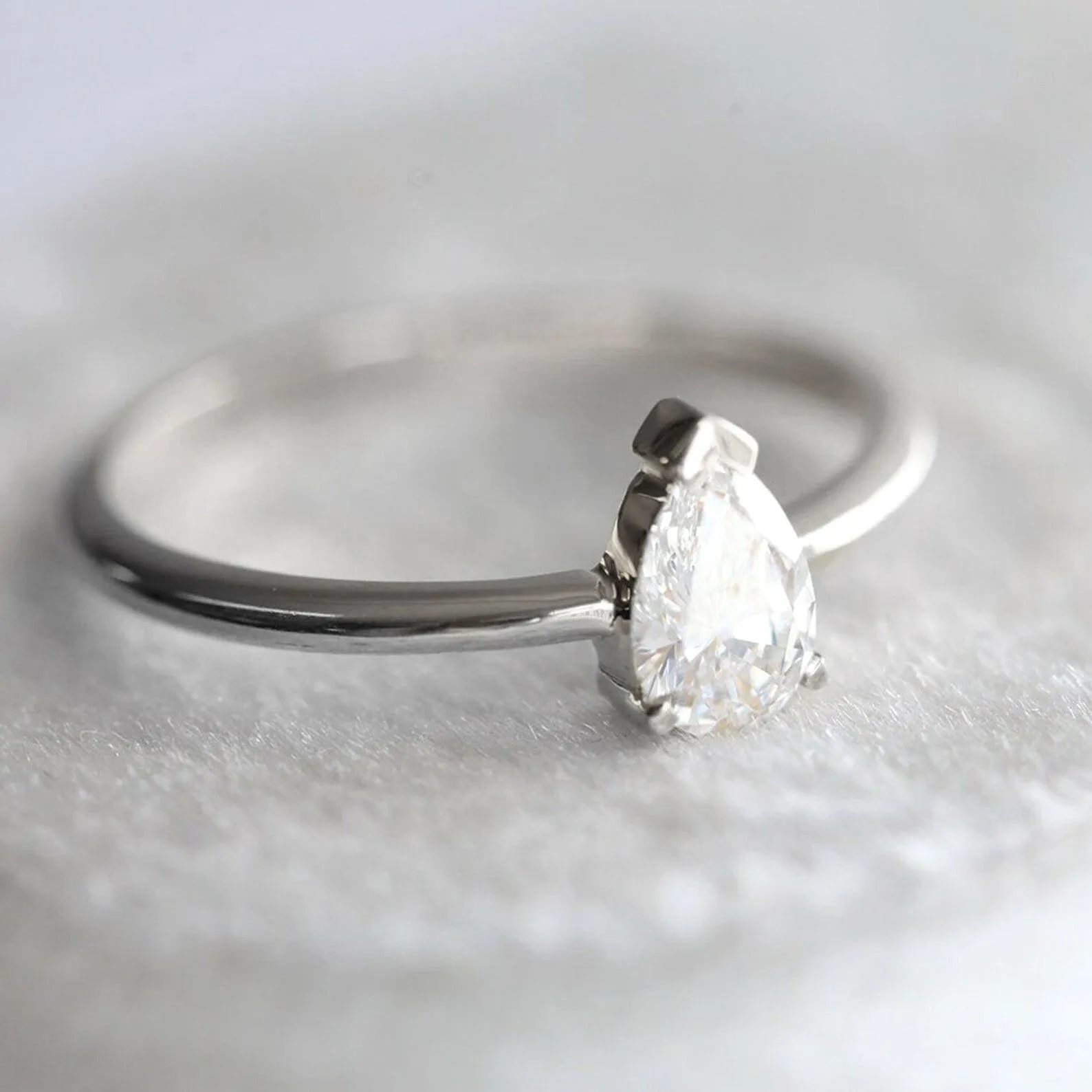 100% Natural Pear Cut Diamond Engagement Ring in Platinum by VicStoneNYC Fine Jewelry