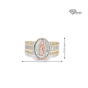 10K Gold Three Tone CZ Virgin Mary Ring