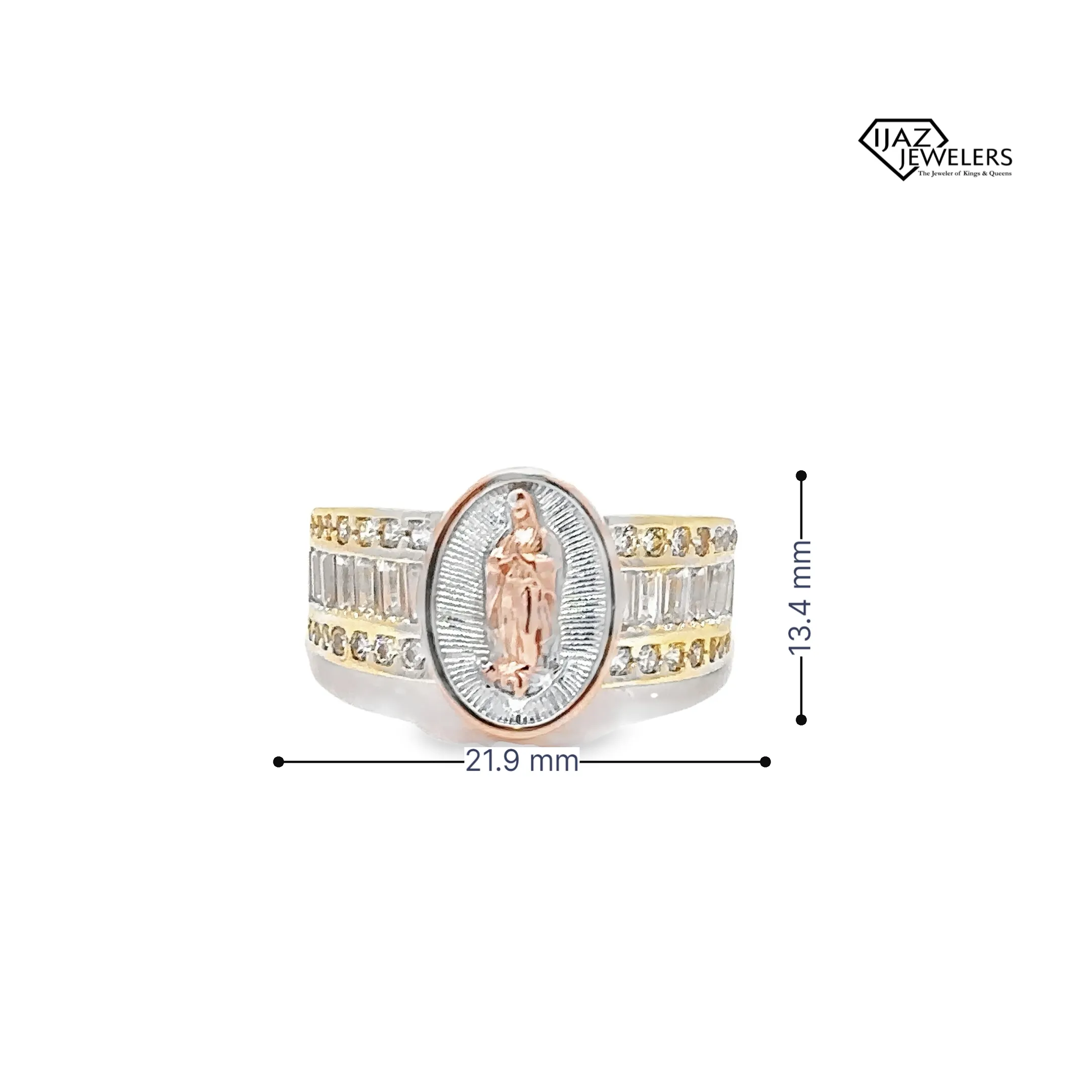 10K Gold Three Tone CZ Virgin Mary Ring