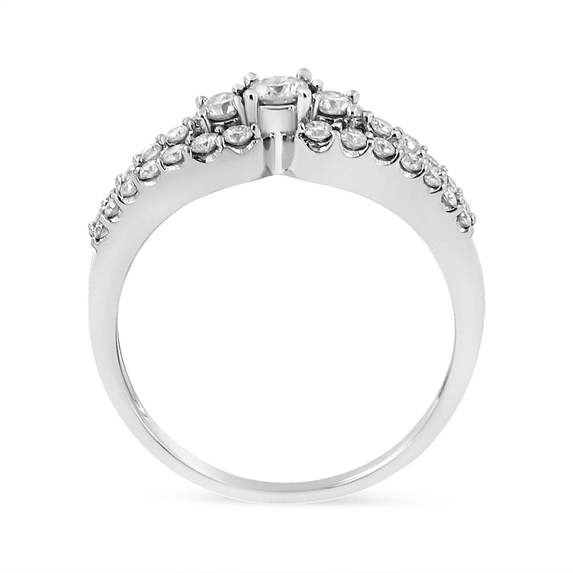 10K White Gold 1/2 Cttw Round Cut Diamond Three Stone Split Shank Band Ring (H-I Color, SI1-SI2 Clarity) - Size 8
