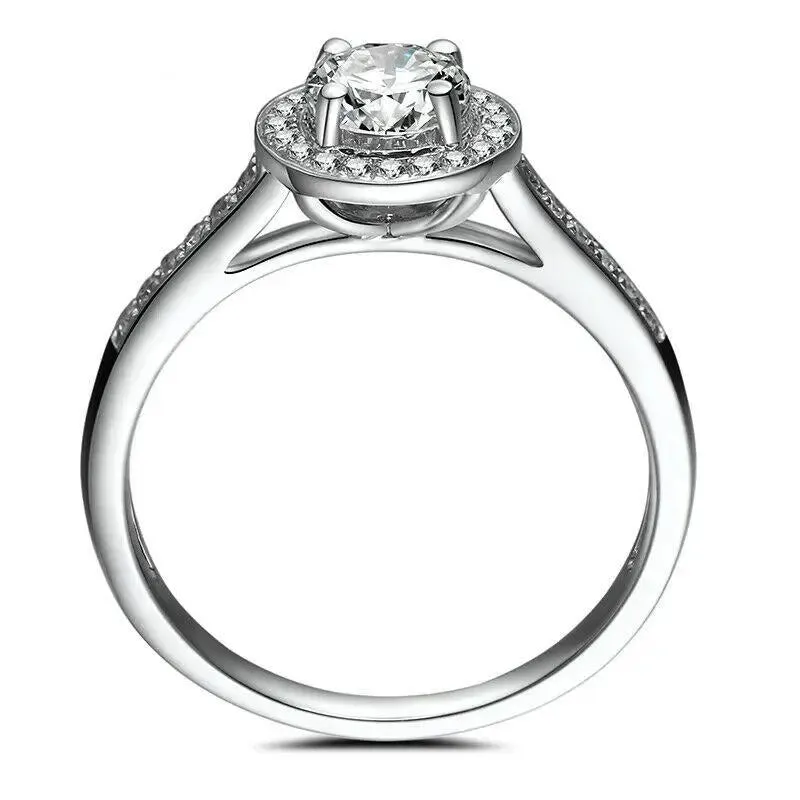 10k White Gold Halo Moissanite Ring 0.5ct Center Stone