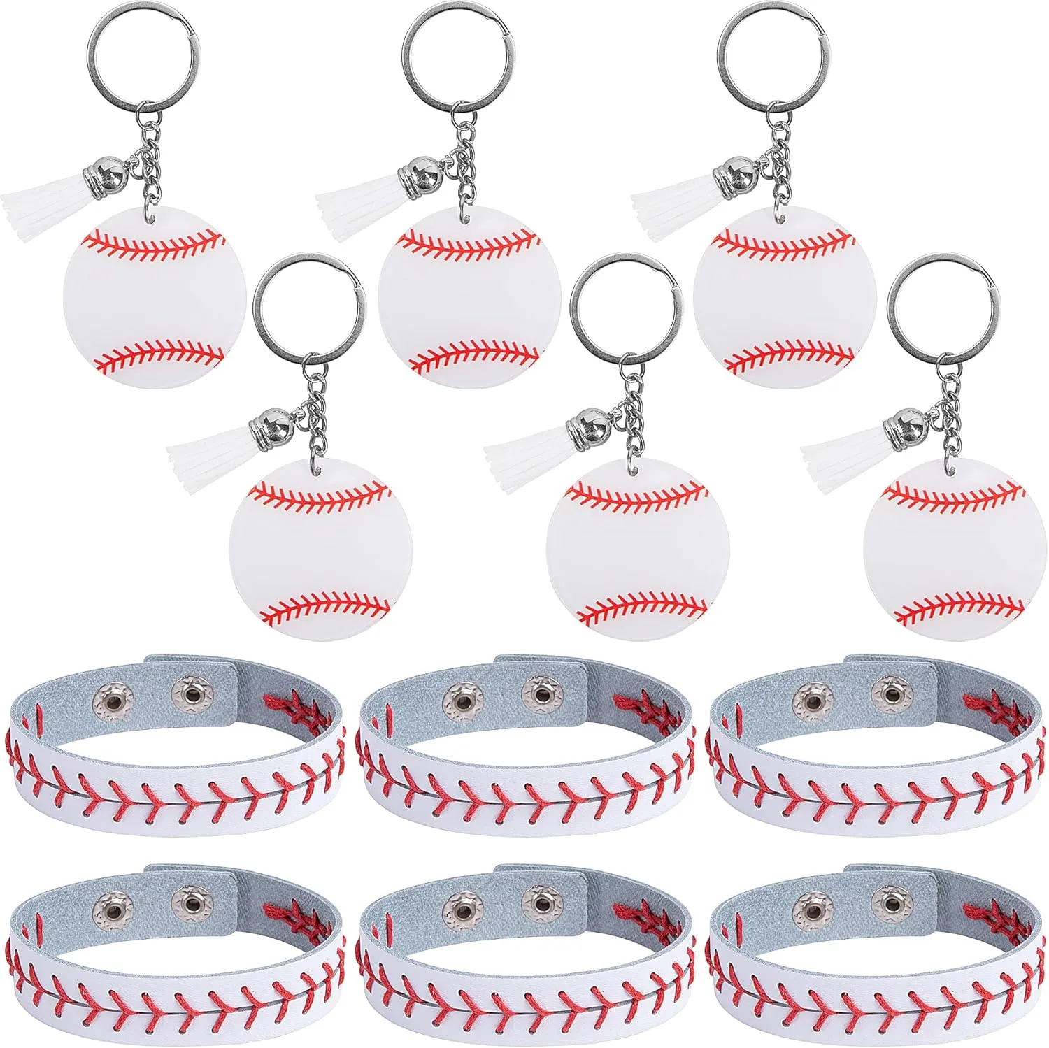 12 Pcs Genuine Leather Baseball Bracelets- Baseball Softball Wristbands Gifts- Baseball Athletes Bangle Cuff Wristband