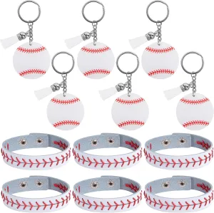 12 Pcs Genuine Leather Baseball Bracelets- Baseball Softball Wristbands Gifts- Baseball Athletes Bangle Cuff Wristband