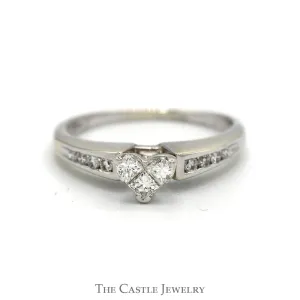1/2cttw Heart Shaped Diamond Cluster Engagement Ring with Channel Set Diamond Accents in 14k White Gold