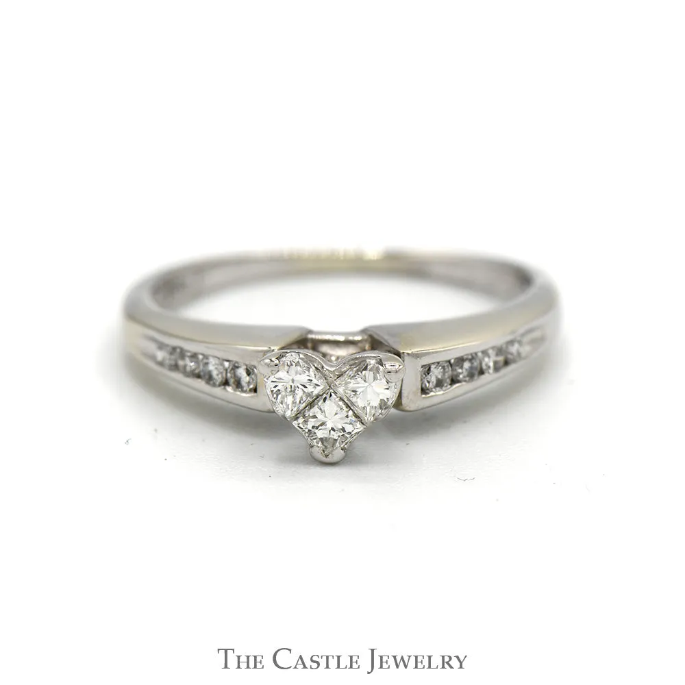 1/2cttw Heart Shaped Diamond Cluster Engagement Ring with Channel Set Diamond Accents in 14k White Gold