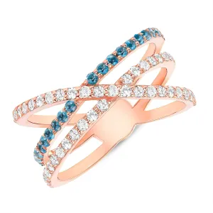 14K Diamond & Blue London Topaz Criss-Cross Ring