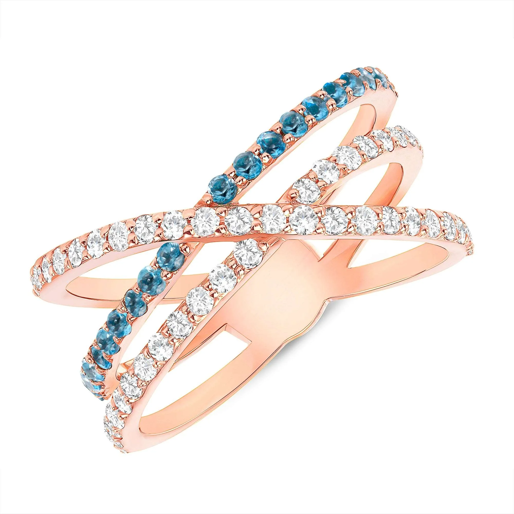 14K Diamond & Blue London Topaz Criss-Cross Ring
