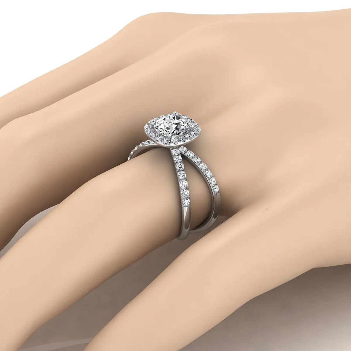 14K White Gold Round Brilliant Diamond Open Criss Cross French Pave Engagement Ring -1/2ctw