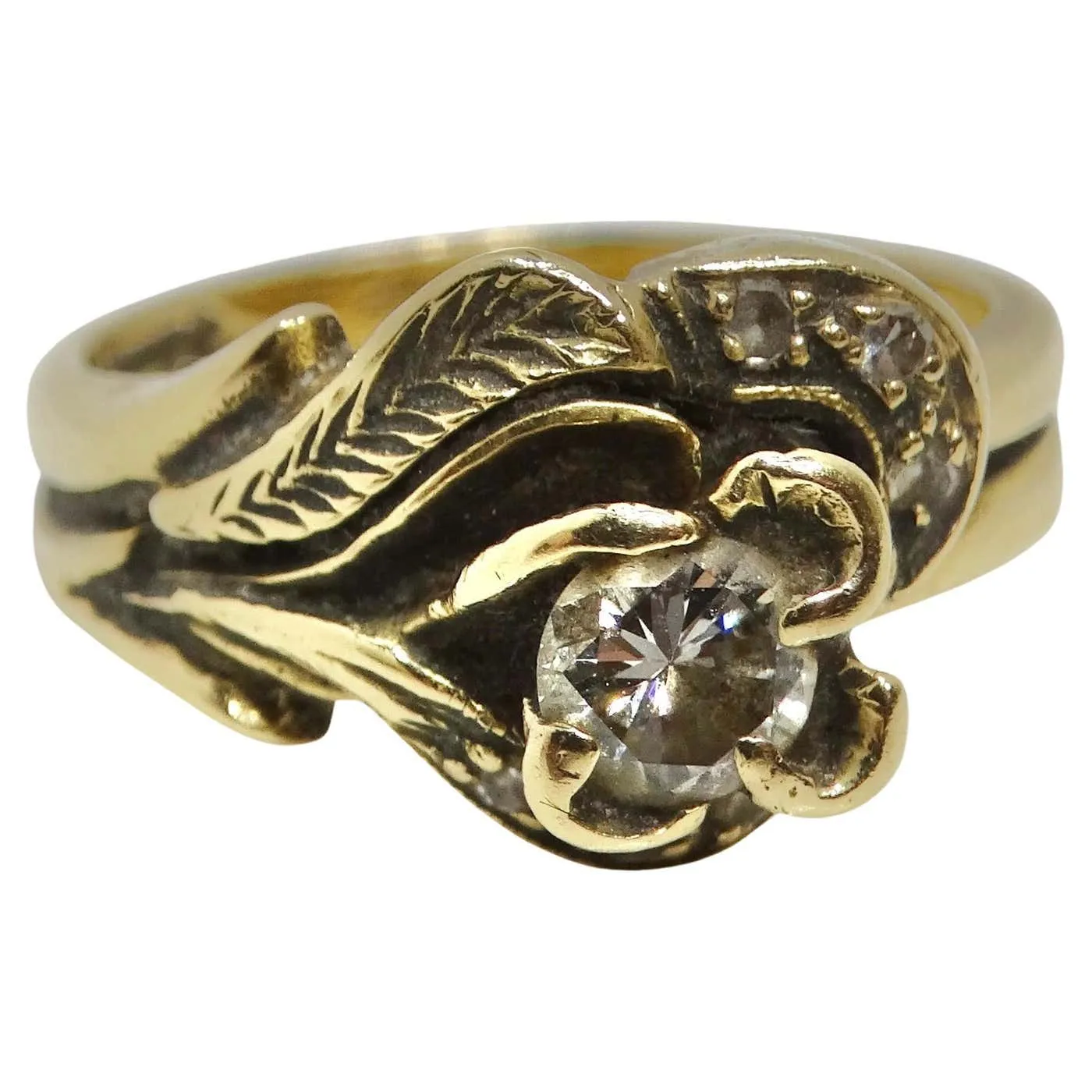 14K Yellow Gold 1960s Diamond Flower Ring