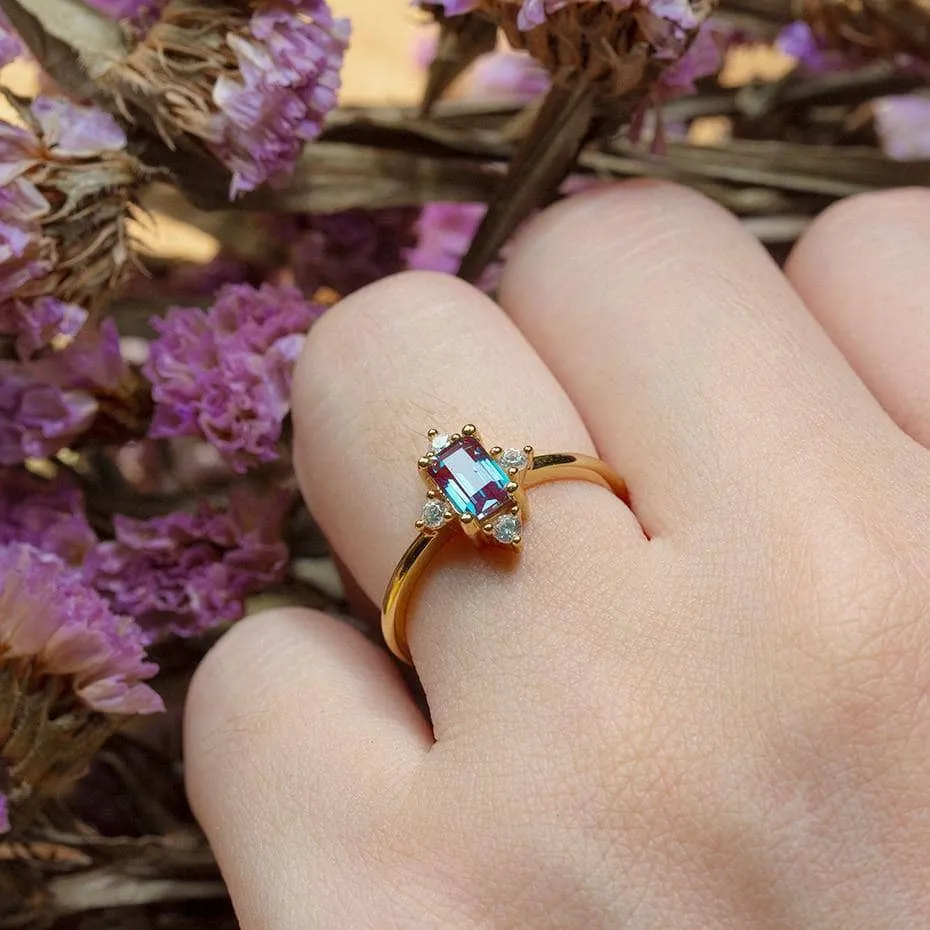 14K Yellow Gold Alexandrite Luxury Promise Ring