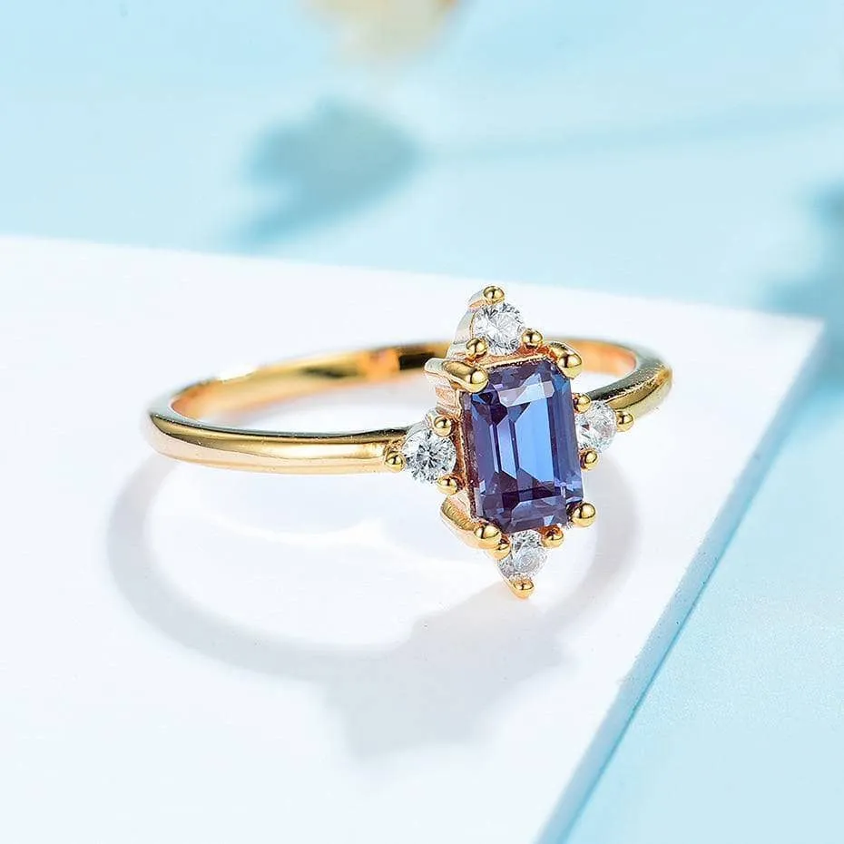14K Yellow Gold Alexandrite Luxury Promise Ring