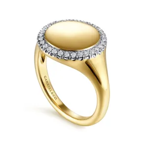 14K Yellow Gold Pinky Signet Ring with Diamond Halo - LR51521Y45JJ