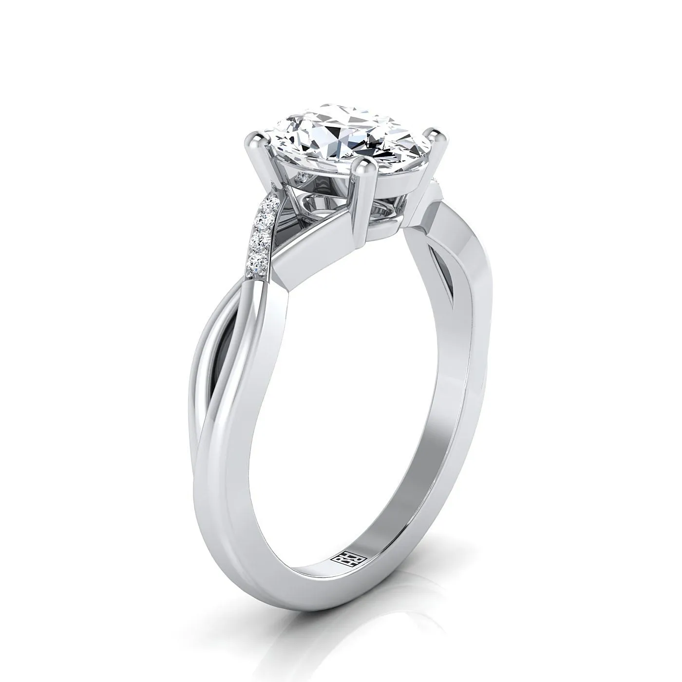18K White Gold Oval Diamond Criss Cross Twist Engagement Ring