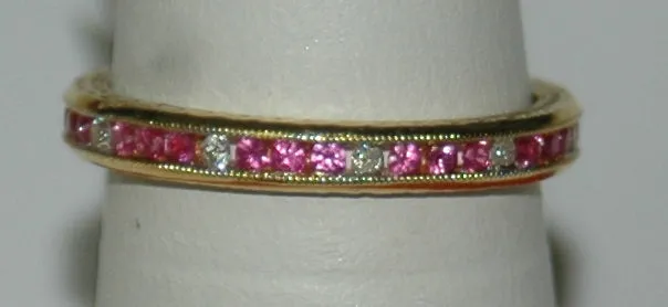 18K Yellow Gold 0.39ct Diamond and Ruby Eternity Women's Wedding Band