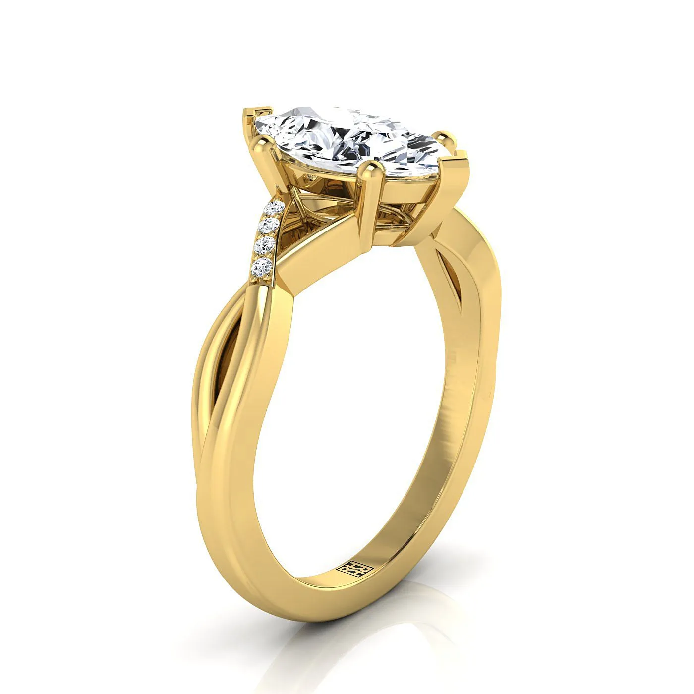 18K Yellow Gold Marquise  Diamond Criss Cross Twist Engagement Ring