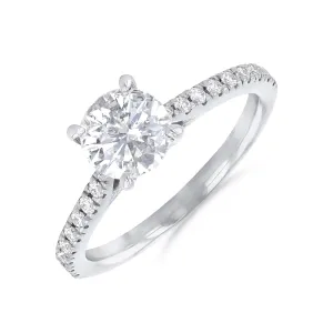 2-00ct Poppy Shoulder Set Round Brilliant Cut Diamond Solitaire Engagement Ring | 18ct-White-Gold