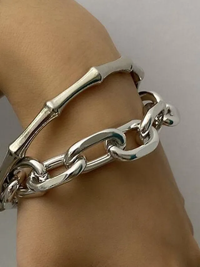 2pcs Women's Bracelet Classic Fashion Punk Personalized Alloy Bracelet Jewelry Silver / Gold For Daily Date
