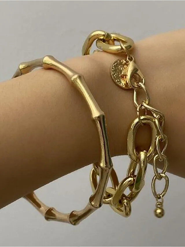 2pcs Women's Bracelet Classic Fashion Punk Personalized Alloy Bracelet Jewelry Silver / Gold For Daily Date