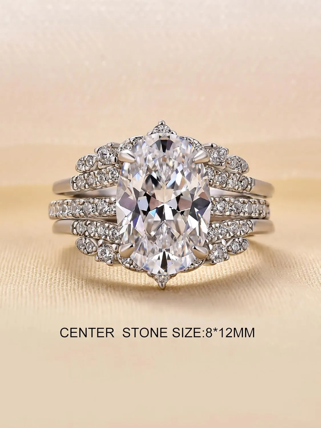 3.5 Carat Oval Cut Bridal Engagement Ring Set, Sterling Silver Insert CZ Wedding Rings Set, Elegant Engagement and Anniversary Rings for Women