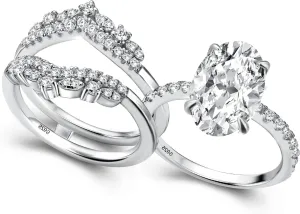 3.5 Carat Oval Cut Bridal Engagement Ring Set, Sterling Silver Insert CZ Wedding Rings Set, Elegant Engagement and Anniversary Rings for Women