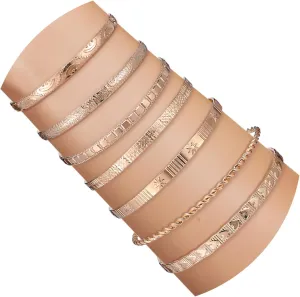 7PCS Gold Chunky Bracelets for Women, Multi-Layered Stackable Textured Gold Bracelet, Chunky Cuff Bracelets Non Tarnish, Womens Plated Bracelet, Stack Bohemian Style Jewelry, Indian Jewelry Set