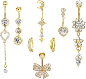 8 Pcs Belly Button Ring for Women,14K Gold Plated Belly Button Rings Dainty Surgical Belly Button Piercing Kit for Women Navel Piercings Pack Jewelry