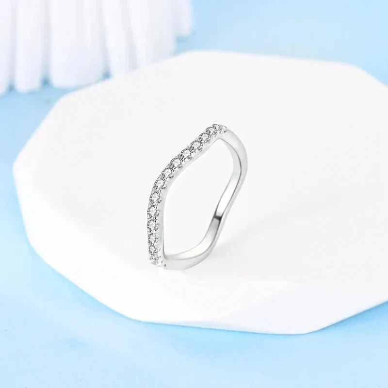 925 Sterling Silver Curve Ring Zircon Wedding Jewelry For Women