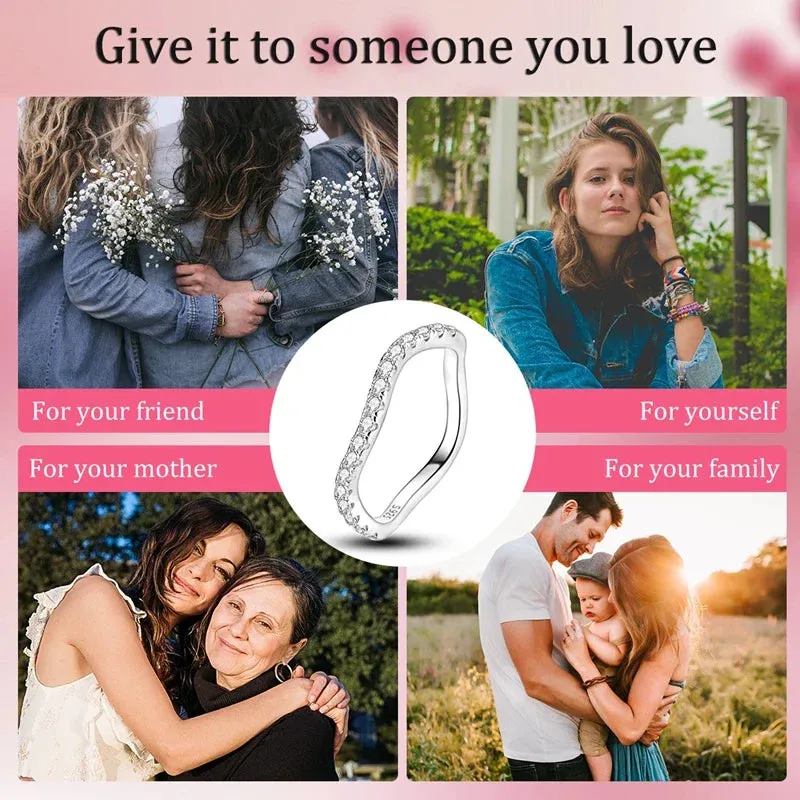 925 Sterling Silver Curve Ring Zircon Wedding Jewelry For Women