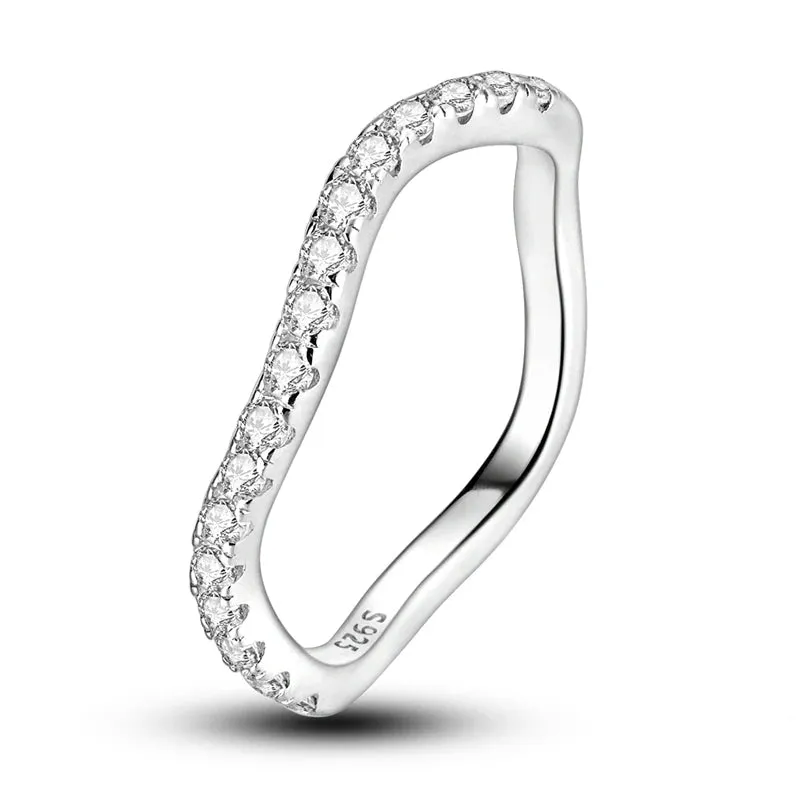 925 Sterling Silver Curve Ring Zircon Wedding Jewelry For Women