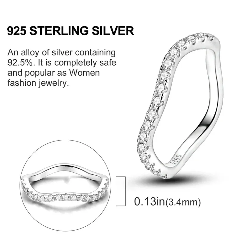 925 Sterling Silver Curve Ring Zircon Wedding Jewelry For Women