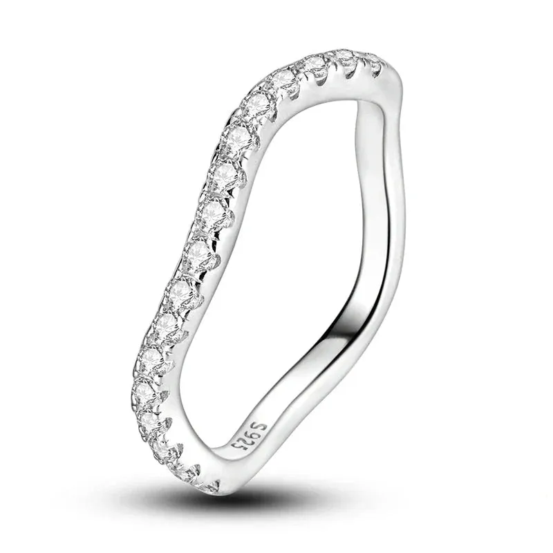 925 Sterling Silver Curve Ring Zircon Wedding Jewelry For Women