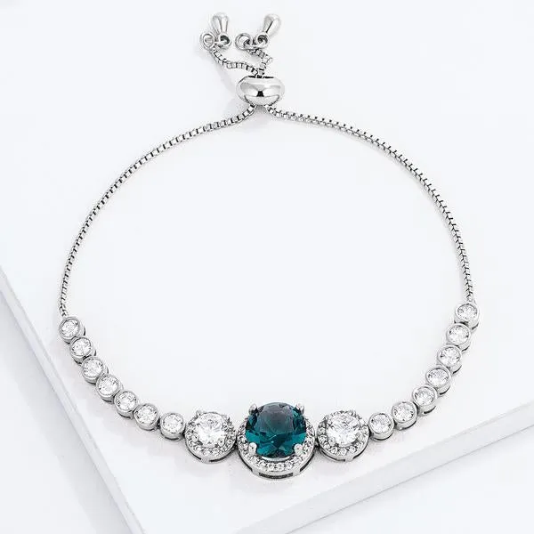 Adjustable Rhodium Plated Graduated CZ Bolo Style Tennis Bracelet