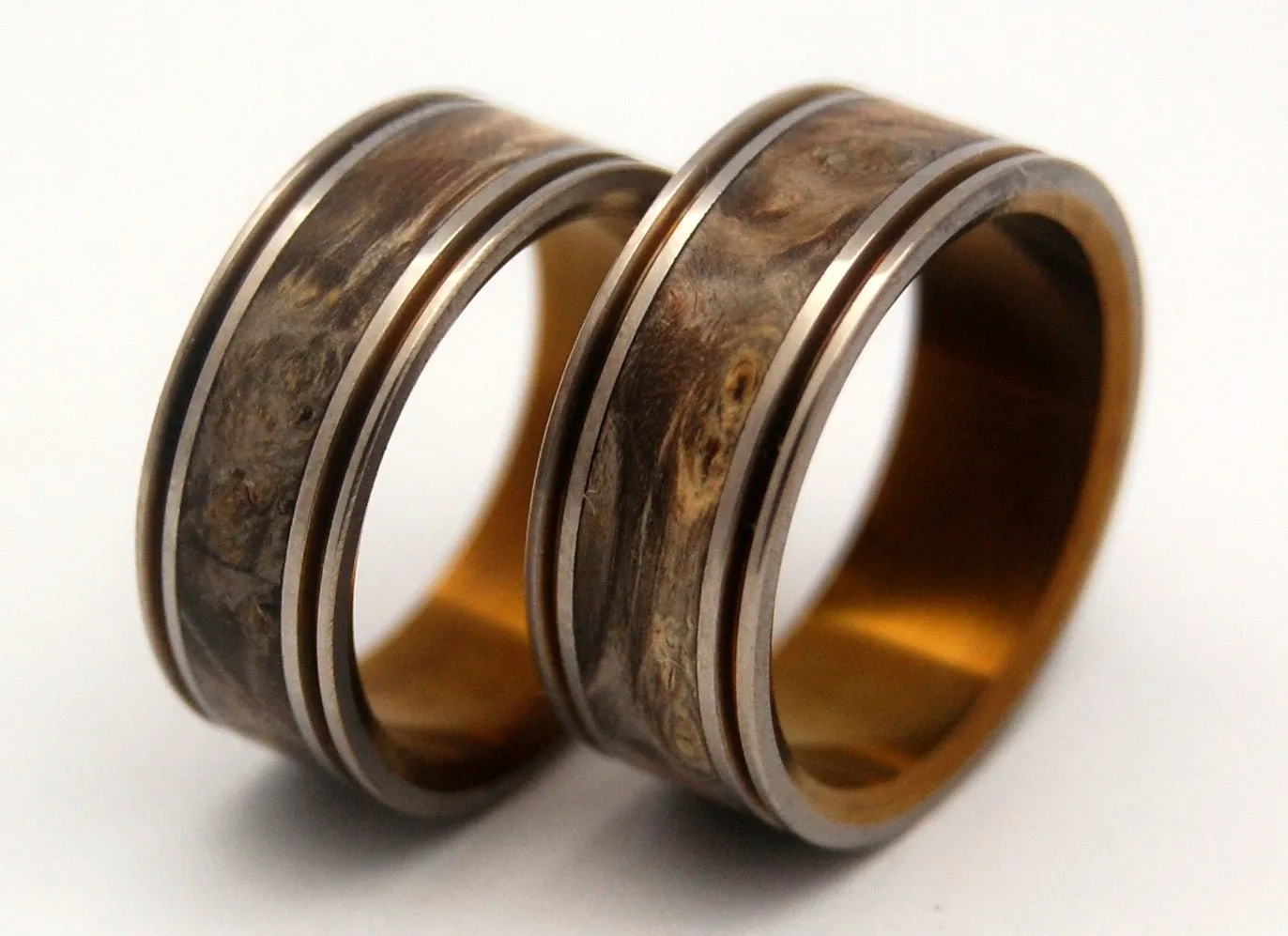 Alchemist Bronze | Box Elder Wood & Titanium Wedding Ring Set