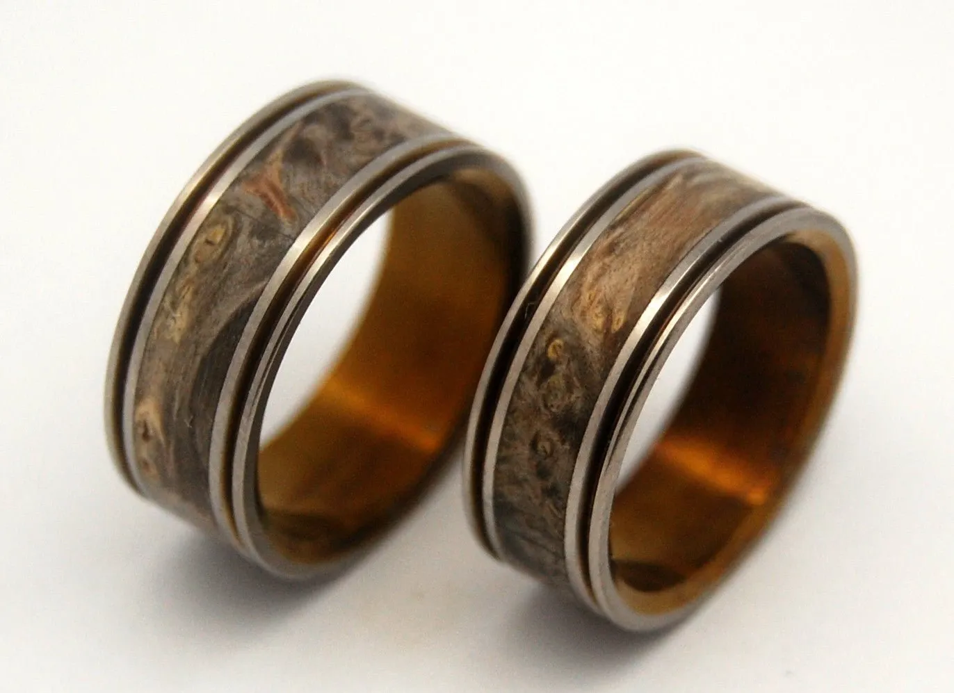 Alchemist Bronze | Box Elder Wood & Titanium Wedding Ring Set