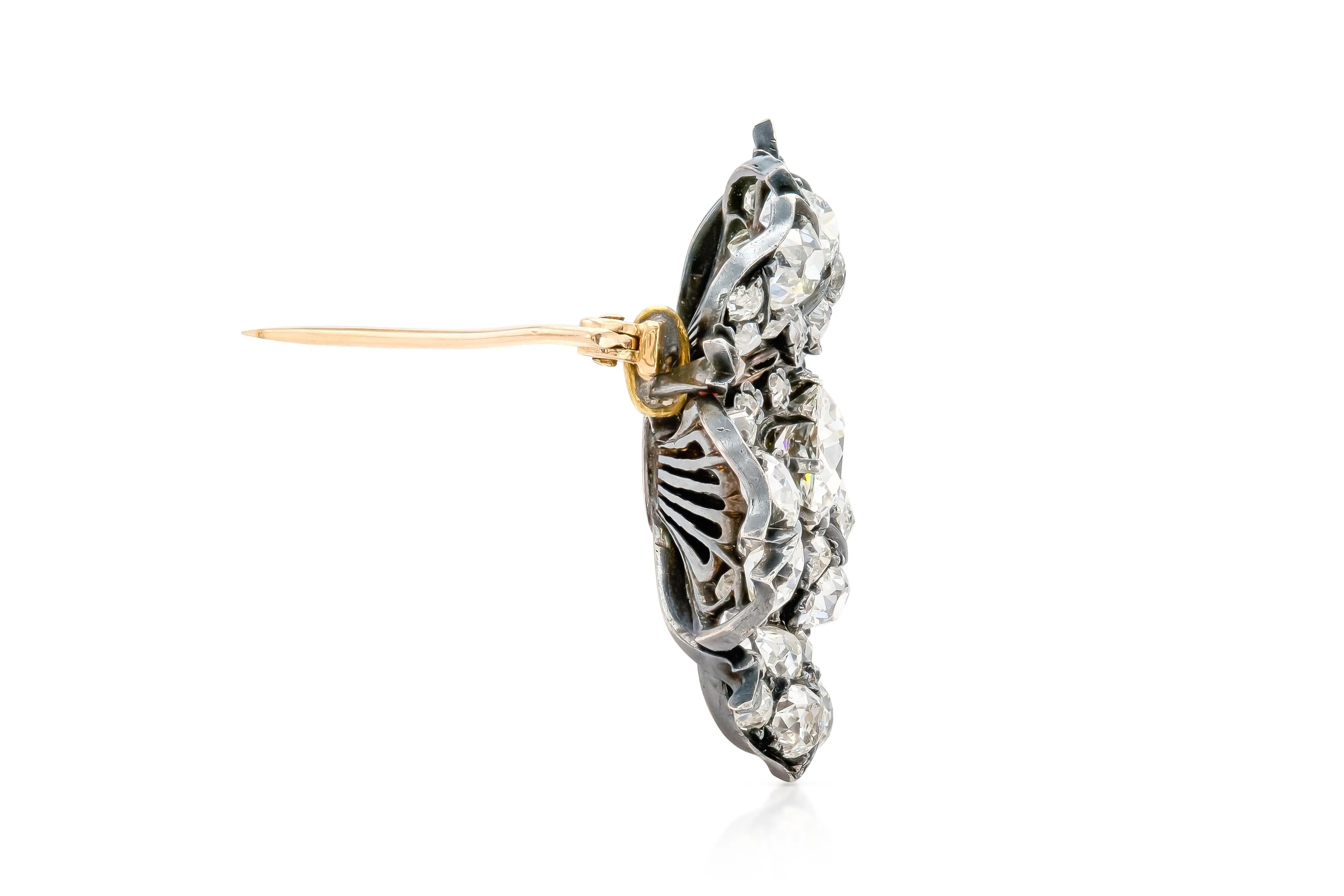 Antique Victorian 7.60 Carat Diamond Flower Brooch