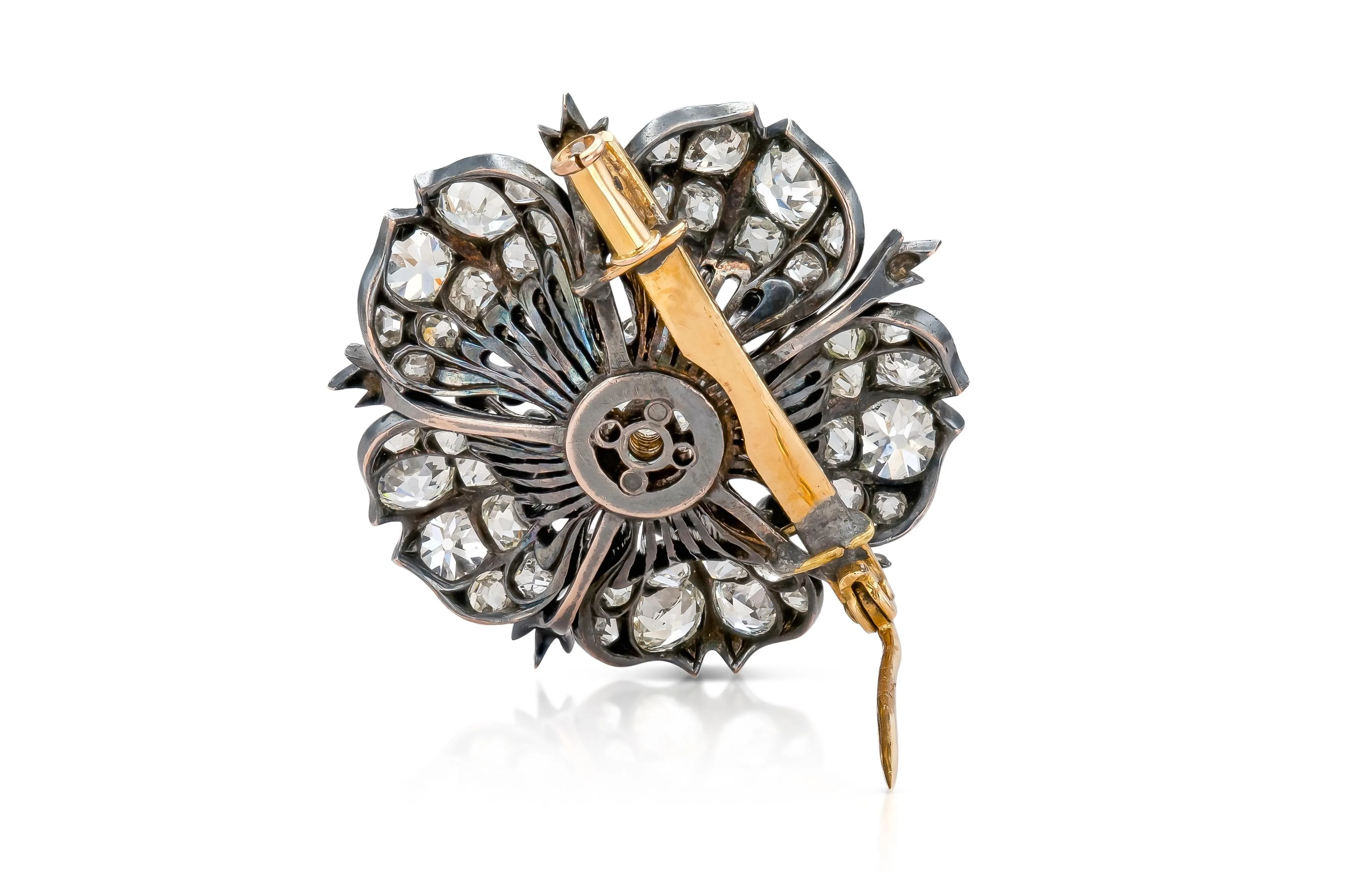 Antique Victorian 7.60 Carat Diamond Flower Brooch