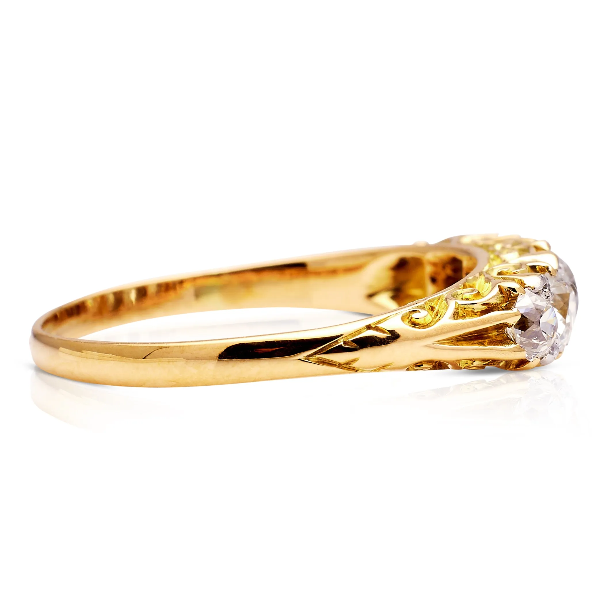 Antique, Victorian five stone diamond ring, yellow gold