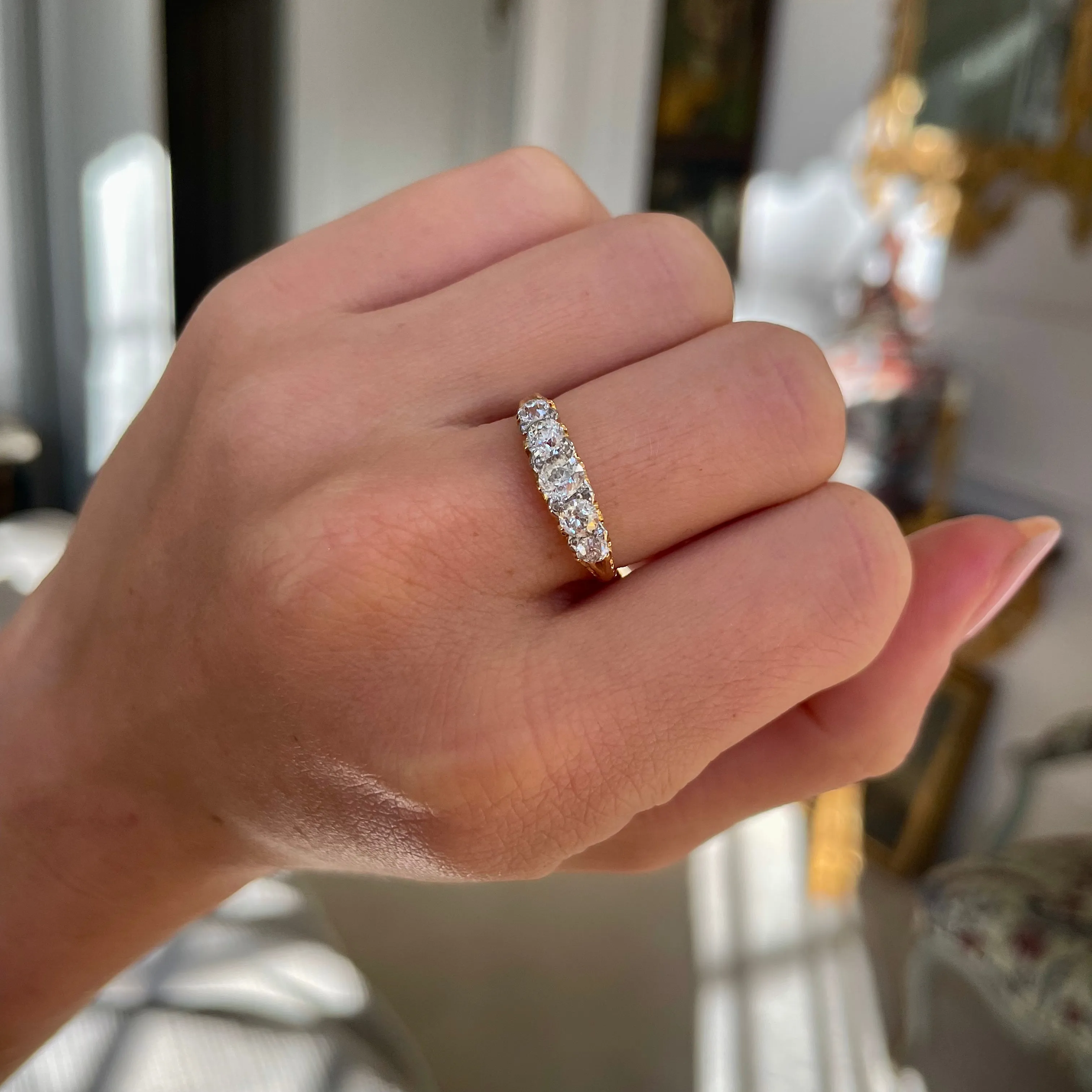 Antique, Victorian five stone diamond ring, yellow gold
