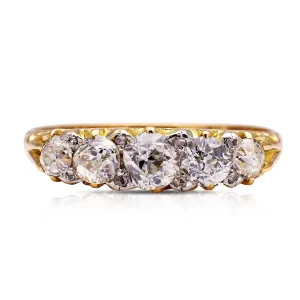 Antique, Victorian five stone diamond ring, yellow gold