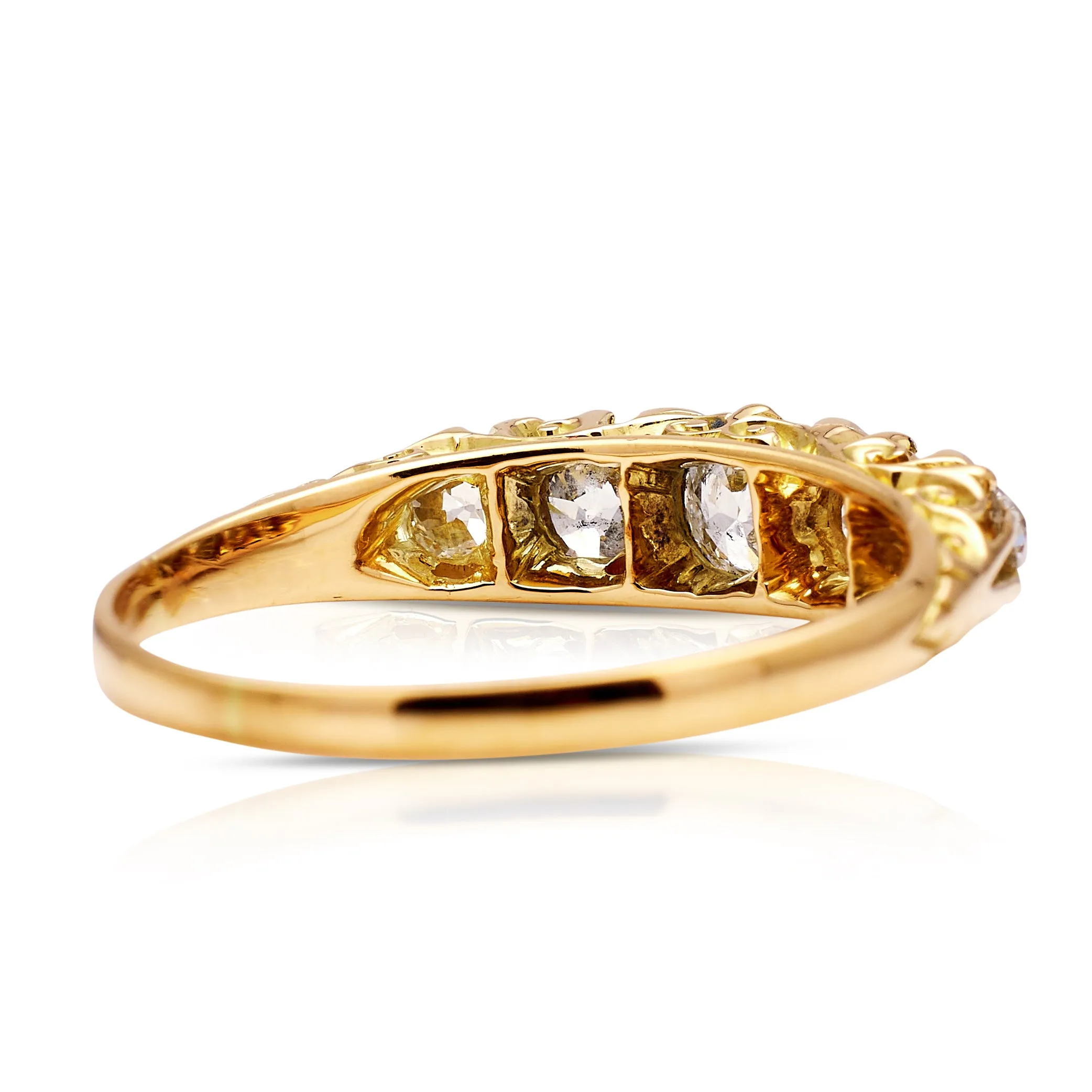 Antique, Victorian five stone diamond ring, yellow gold